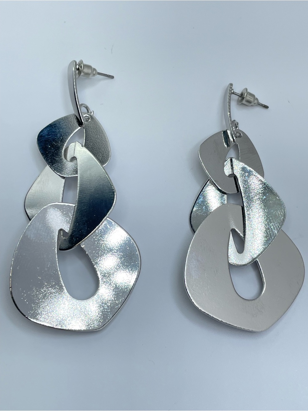 Silver Tone Abstract Geometric Dangle Earrings Modern Statement
